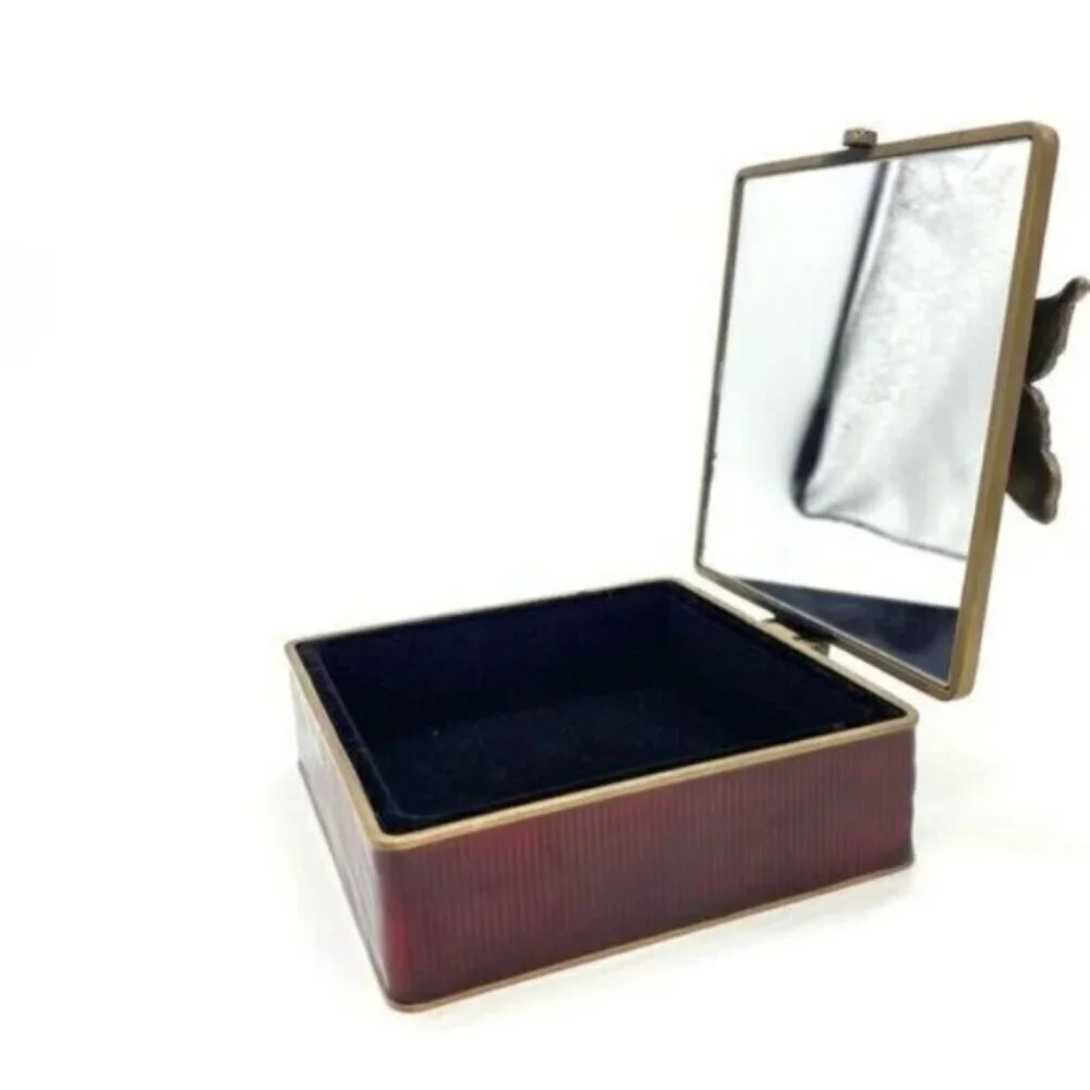 Vintage Floral Butterfly Enamel Rhinestone Jewelled Trinket Box